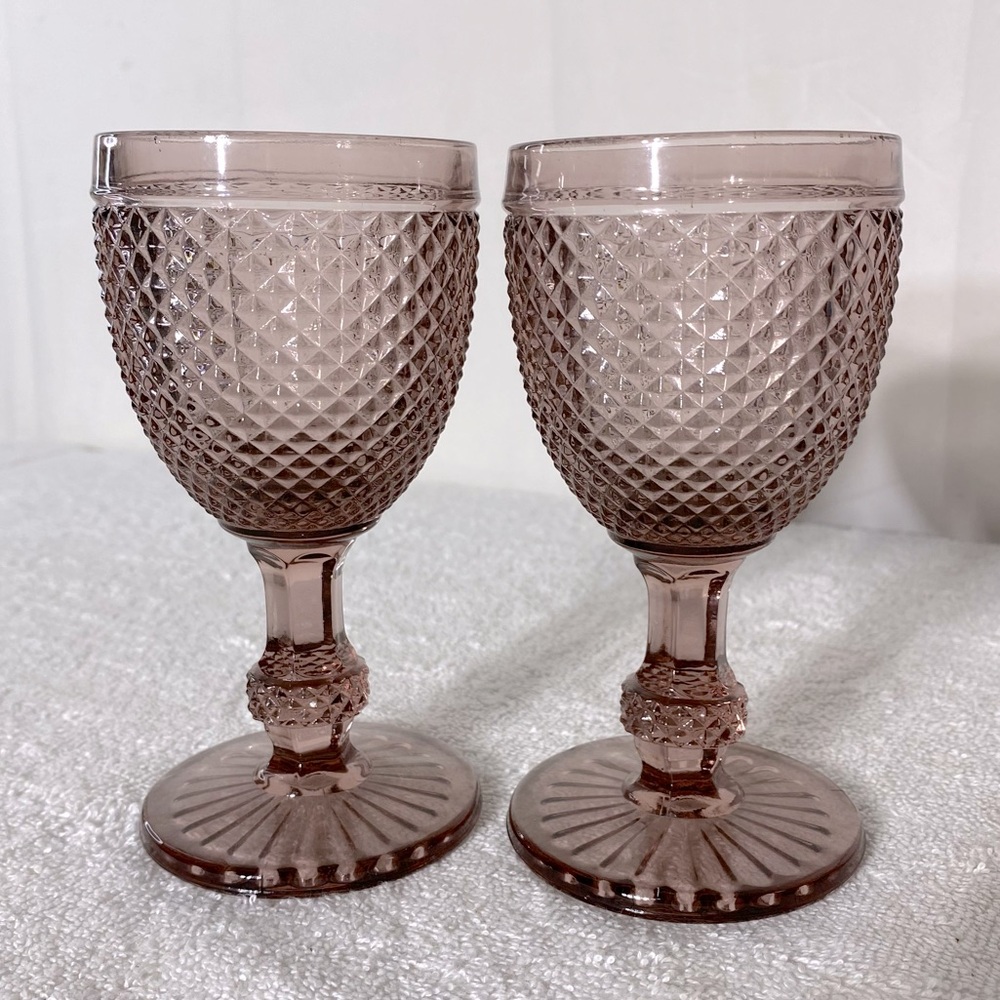 Clear Pink Glass Textured Goblets X2